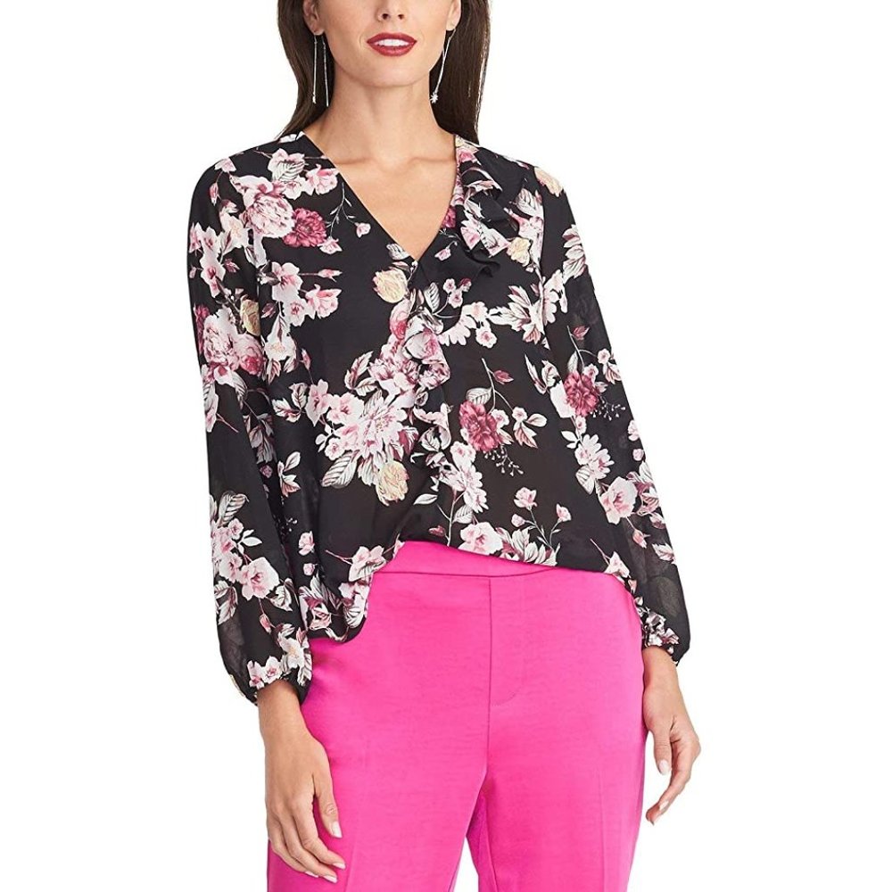 RACHEL ROY Women's XS Floral Ruffle Blouse Top